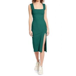 Reformation Cassi Midi Side Slit Ribbed Knit Dress in Emerald Green Size Small